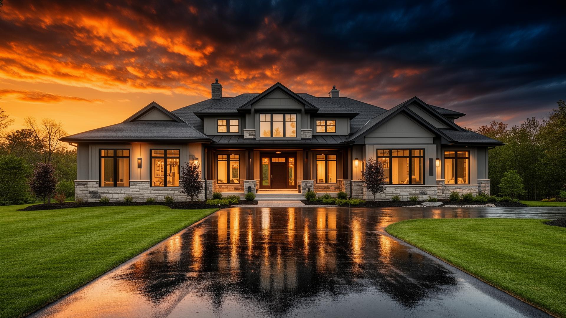 Freshly cleaned modern home in Western New York at golden hour